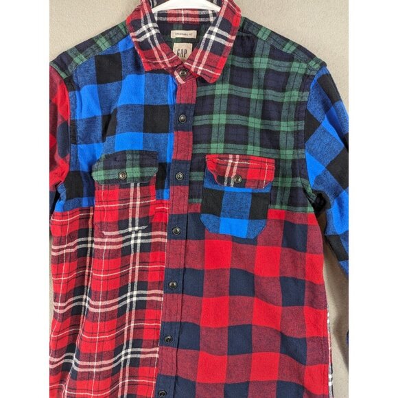 Vintage GAP Black Watch Tartan Plaid Men's Patchwork Flannel Work Over Shirt S - Picture 3 of 9